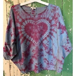Umgee Tie-Dye Heart Waffle Top size M